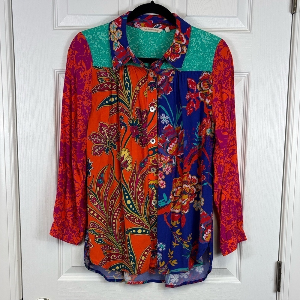 Soft Surroundings Hermosa  floral embroidered tunic top sz med petite - Picture 2 of 10